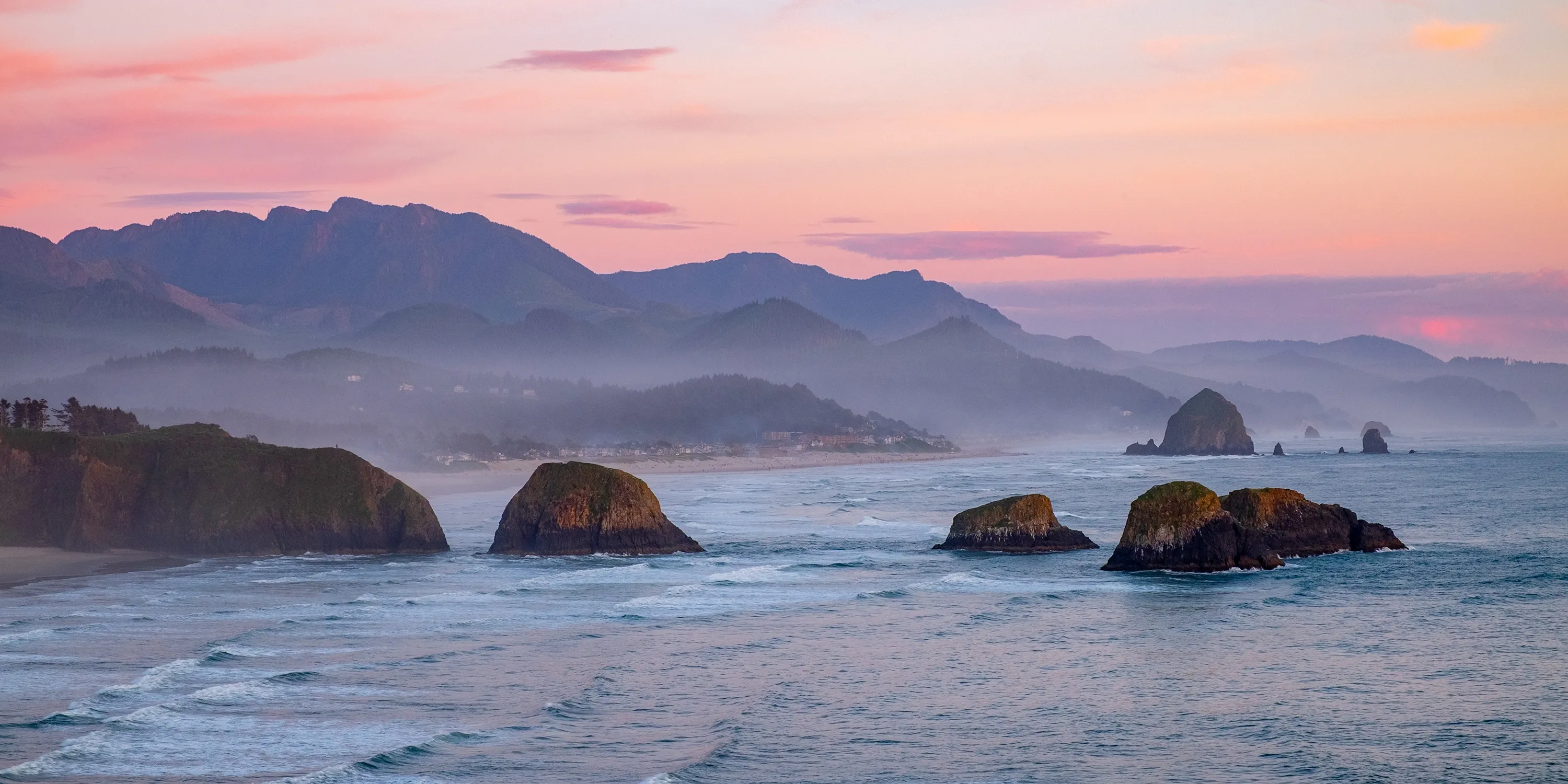 Haystack Rock at sunset, Cannon Beach, Oregon coast